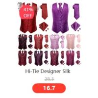 Chaleco de seda sólida para hombre, corbata de color champán, rosa, azul, verde, morado y rojo, gemelos de pañuelo, clips formales para boda y negocios - details 44