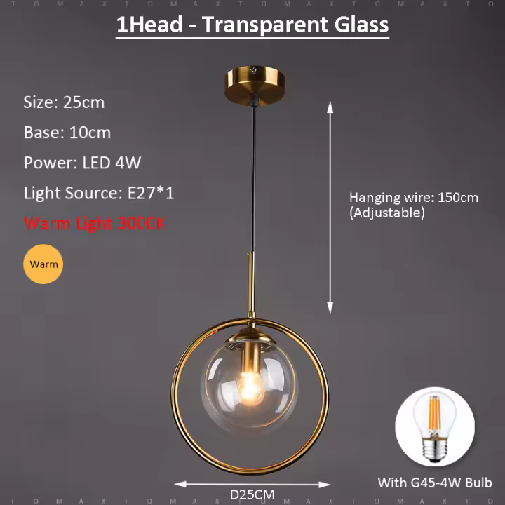 TOMAXIN-Lámpara de araña de cristal LED, luz colgante minimalista nórdica para comedor, dormitorio, redonda, 25CM - 1