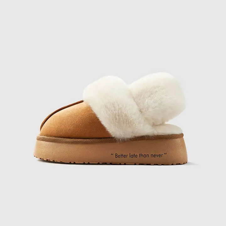 Látex hogar cálido y antideslizante desgaste exterior fondo grueso aumento de pelusa zapatillas bolsa cabeza - 1