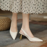 Sandalias Retro Baotou De Tacón Medio para Mujer, Tacones Altos De Aguja De Cuero Suave - details 11