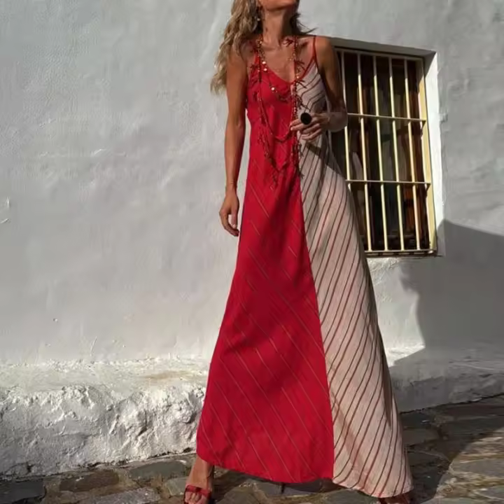 Fiesta minorista de moda de verano con tirantes finos y estampado sin espalda, vestido elegante sencillo sin mangas para mujer 2025 - 1