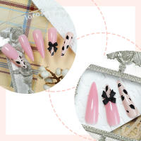 Uñas vestibles uñas de leopardo color rosa lazo nude uñas postizas removibles uñas de uñas parches de uñas - details 3