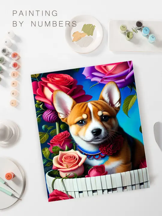 RUOPOTY Pintura de Acuarela Moderna 40x50cm con Marco y Kit de Números para Pintura de Animales Perros y Gatos Arte de Pared para Decoración del Hogar Material de Lienzo - 1