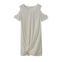 Vestido de manga corta para mujer, camiseta retorcida con hombros descubiertos, Color sólido, verano europeo y americano, primavera y verano - details 11