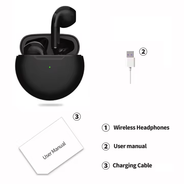 Auriculares inalámbricos Pro 6 TWS, cascos con Bluetooth, Mini, estéreo, Hifi, música, deporte, Control táctil, para iPhone Air, Android, originales - 1