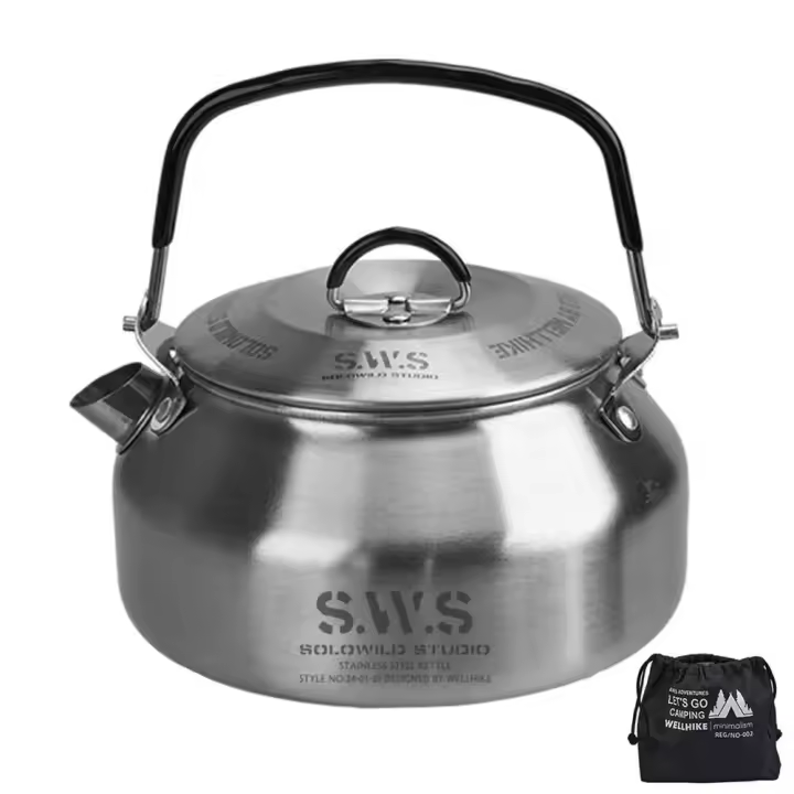 Hervidor ultraligero portátil de acero inoxidable para acampar, café, actividades al aire libre, 0,8 litros - 1