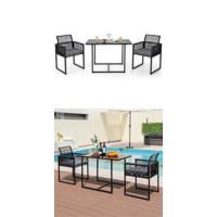 Conjunto de Muebles de Jardín 3 Piezas, 2 Sillones de Polirratán y 1 Mesa con Tablero de Cristal, Juego de Bistro con Cojines, Mesa y Silla para Terraza, Jardín, Patio - details 11