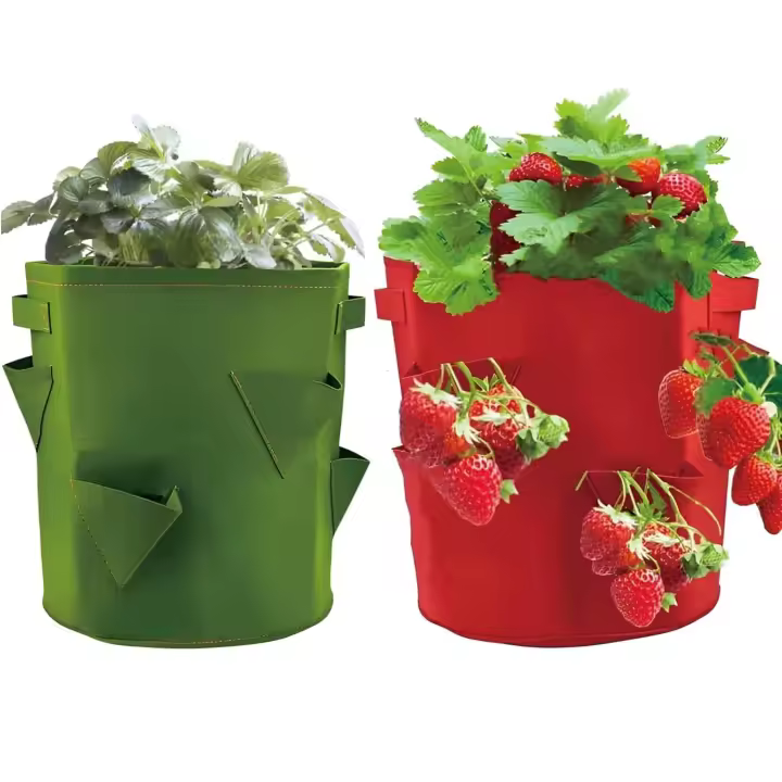 Paquete de 2 bolsas para cultivo de verduras, maceta de fieltro para plantas de fresa, bolsas para plantar patatas de 5 galones, contenedor para plantas de verduras con 3 ventanas, bolsa para cultivo de plantas de jardín para hierbas y flores - 1