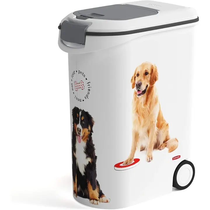 Curver Contenedor de comida, pienso para mascotas con ruedas 20 kg/54 L, sellado de goma antiolores, decorado para perros, 28 x 50 x 61 cm - 1