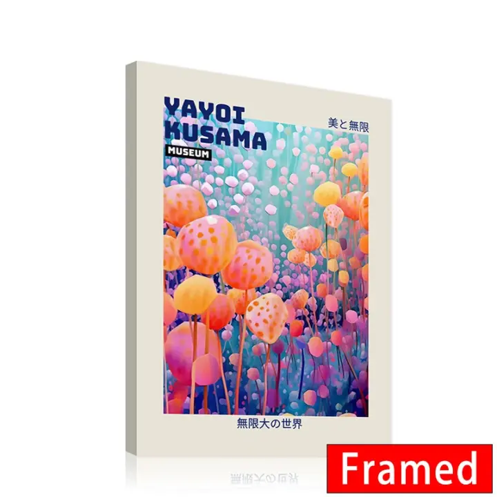 Póster de pintura en lienzo de Yayoi Kusama japonés Vintage enmarcado, exposición de flores abstractas, impresión artística, Mural de decoración del hogar para pared del dormitorio - 1