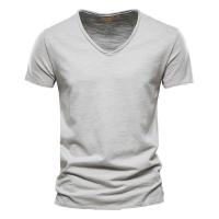 Camisetas de manga corta para hombre, camisetas informales de color sólido con cuello en v, Verano - details 5
