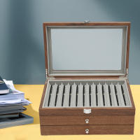 Caja para lápices, 34 ranuras, caja de almacenamiento con ventana de visualización, caja de madera, caja de portátiles (nogal) - details 4