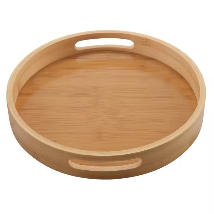 Bandeja redonda de madera de bambú para servir, bandejas para cena, barra de té, contenedor de comida para desayuno, Asa de almacenamiento, 1 - 1