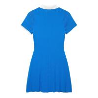 BUNO-Vestido estilo camisa de punto azul para mujer, cuello de solapa, manga corta, corte en A, minivestido con botones, vacaciones de verano - details 2