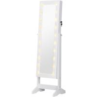 Joyero con 20 Luces LED Armario Joyero Reclinable con Guardajoyas Anillos Pendientes Collares Cerradura y Llaves 40x37x146 cm Blanco - details 0