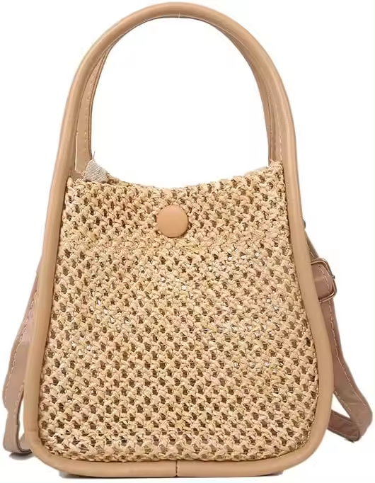 Bolso de paja para mujer, bolso de mano de mimbre para playa de verano, bolso de hombro tipo bandolera, bolso de mano para teléfono de ganchillo, bolso de mano hecho a mano - 1