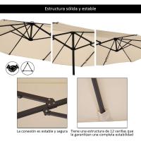 Parasol Doble para Jardín Sombrilla Gigante Anti UV con Manivela Tamaño 4,55x2,65x2,38 m Color Gris - details 23