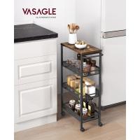 Carro de 4 Niveles, Carro Estrecho de Cocina con Ruedas, con Asa, para Espacio Reducido, 22 x 45,4 x 77 cm, para Cocina, Baño, Salón, Estudio, Marrón Rústico y Negro - details 1