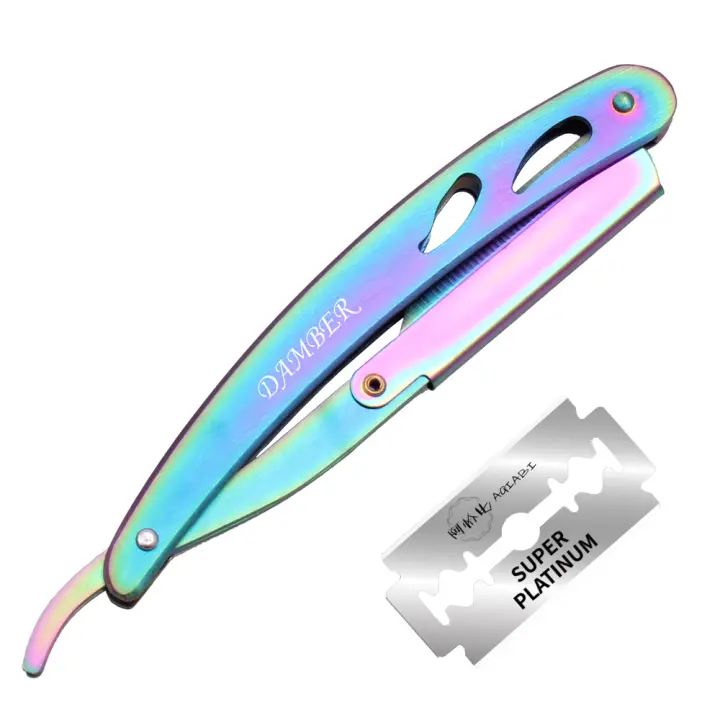 Navaja Profesional de Acero para Barbero 14*2cm Herramienta de Eliminación de Vello Plegable con Muelle y Hoja de Reemplazo para Afeitadora - 1
