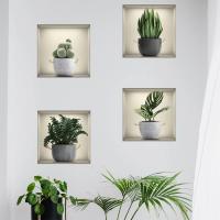 Pegatinas de pared de plantas verdes 3D, calcomanías de vinilo para ventana falsa, decoración de fondo para sala de estar, 4 piezas - details 0