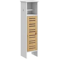 de Baño Moderna Armario Alto de Baño con Estantes Ajustable y Puerta de Bambú Anti-vuelco 35x30x170 cm Blanco y Natural - details 5
