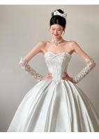 Vestido de novia ligero sin tirantes de satén francés para mujer, hilo principal con textura de princesa fugitiva, novedad de 2025 - details 8