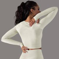 -Top Camisa deportiva de yoga de manga larga a rayas para mujer, sin costuras, que absorbe la humedad - details 32