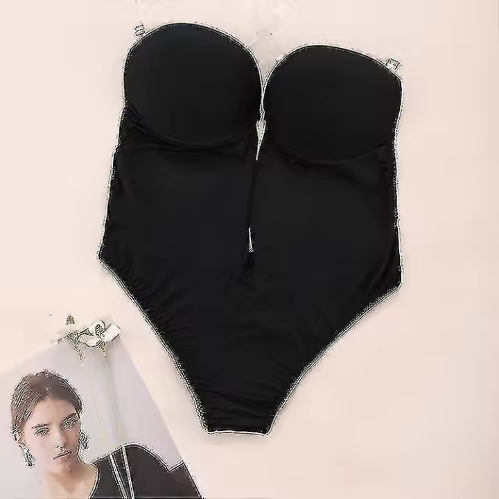 Body moldeador de cuerpo con escote en V profundo para mujer, Body sin tirantes y espalda descubierta, ropa moldeadora BSSM - 1