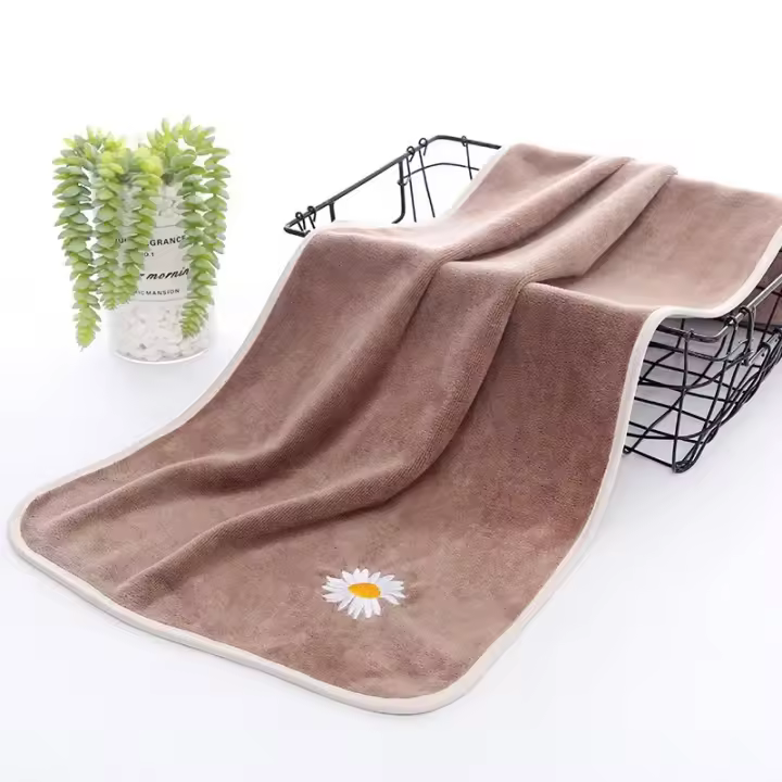 Toalla de mano absorbente con bordado de margaritas, paño de baño de lana de Coral suave, 35x75cm, 1 unidad - 1