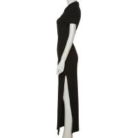 BUNO-Vestido largo de oficina para mujer, de manga corta con cuello vuelto traje elegante, abertura lateral y botón, moldeador de cuerpo, moda de calle - details 14