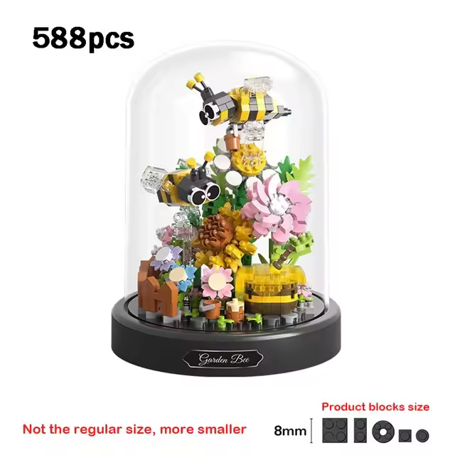 Bloques de construcción de micropartículas para niños, juguetes de decoración de escritorio, insectos, palabras secretas, cubiertas de polvo, flores eternas, regalos - 1
