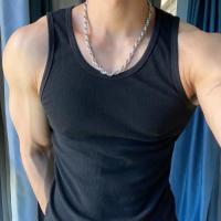 Chaleco de color sólido para hombre, camiseta sin mangas con cuello redondo para fitness, ropa de calle informal transpirable, ropa de ocio de verano para deportes - details 8