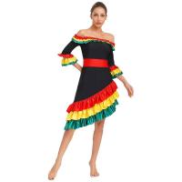 Vestido español flamenco tradicional mujer con volantes, manga larga, dobladillo inclinado, vestido baile Rumba para fiesta Rave - details 11