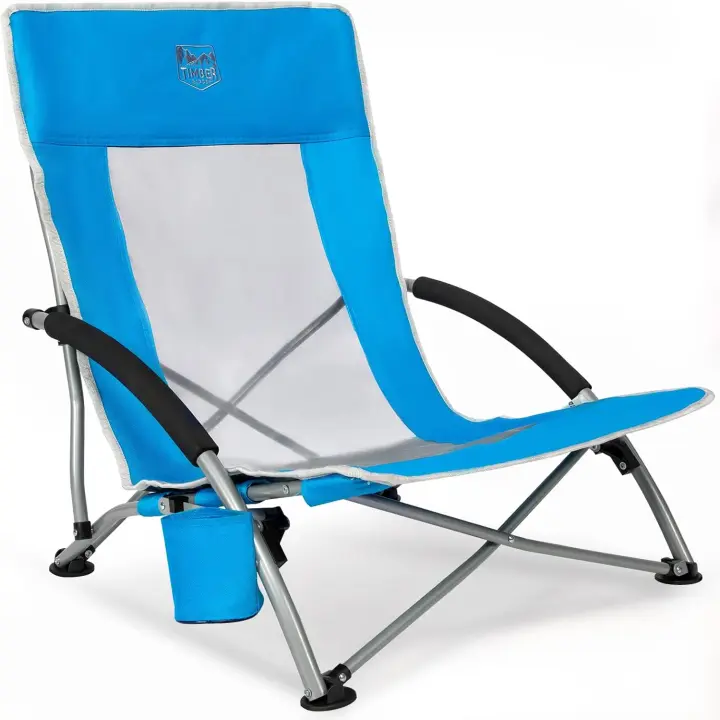 Silla Plegable de Playa Portátil Bajo Silla de Camping Espalda Alta en Malla Ultraligero con Bolsa de Transporte - 1