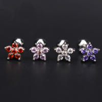 Pendiente de tuerca con forma de flor clásica para mujer, piercing para oreja, parte superior, labret, joyería para el cuerpo, 1,2x6mm, color plateado, 2 uds. - details 5