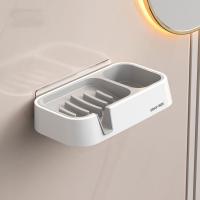 Jabonera de montaje en pared, caja de jabón de agua autodrenante con ahorro de espacio, contenedor de cepillo, soporte de jabón sin taladro para Baño - details 1