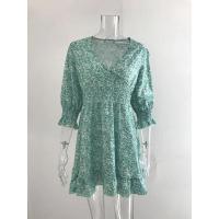 Vestido de flores fragmentadas de manga corta con estampado bohemio, jersey de cintura, longitud media, nuevo - details 2