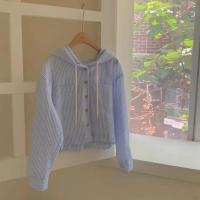 Camisa con Capucha a Rayas para Mujer Cárdigan de Manga Larga Corta Informal Holgado - details 6
