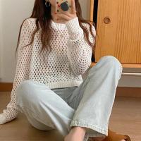 Top de punto para mujer, jerséis de malla holgados y transparentes sexis, Top básico de manga larga, suéter de talla grande para mujer - details 6