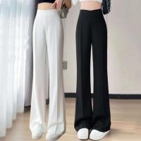 Pantalones de pierna ancha para mujer, pantalón negro de cintura alta de estilo coreano, pantalones de traje grises holgados a la moda para oficina, ropa de calle - details 2