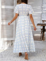 2025 Primavera / Verano Casual Bomisia Vacaciones Estilo Estampado Contraste Color Cuello en V Cintura alta Vestido de manga corta - details 25