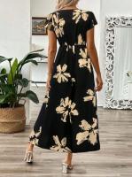 Vestido con borde de volantes y cuello en V estampado a la moda de verano 2025 para mujer - details 4