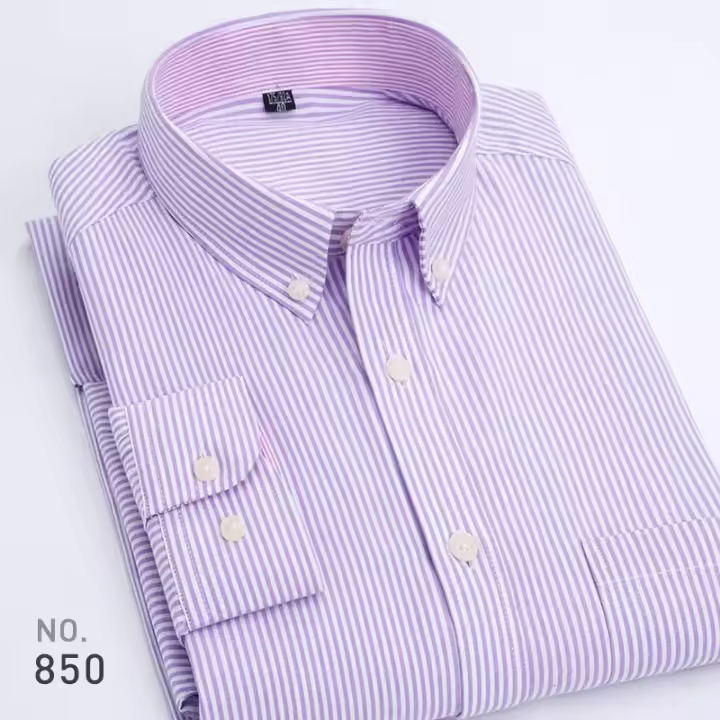 Camisa de manga larga para hombre, camisa de vestir Oxford a rayas, camisas informales ajustadas de alta calidad para hombre, ropa de marca - 1