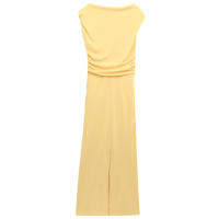 Vestido Amarillo TRAF Para Mujer Elegante Midi Asimétrico Sin Mangas Vestido De Verano 2025 Con Volantes Y Cintura Natural - details 3