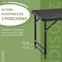 Mesa de Jardín Rectangular Plegable Mesa de Comedor Exterior para 4 Personas con Altura Ajustable y Marco de Acero para Patio Terraza Balcón 118x60x56-74 cm Gris Oscuro - details 4