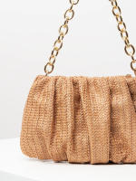 Bolso de hombro tejido Vintage, bolsa de nube plisada, bolso de cadena de Metal, monedero de paja para vacaciones de estilo playero - details 18