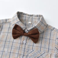 Conjunto de Niños de Estilo Coreano para Otoño Camisa de Algodón a Rayas de Varios Colores con Pantalones de Tirantes Moda de Playa para Mujeres - details 9