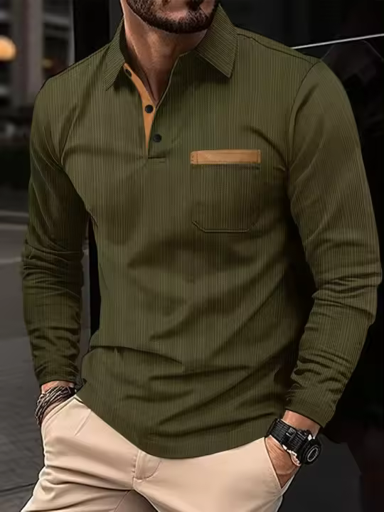 Nuevo polo 2025 para hombre, manga larga, solapa, estilo casual de negocios. - 1