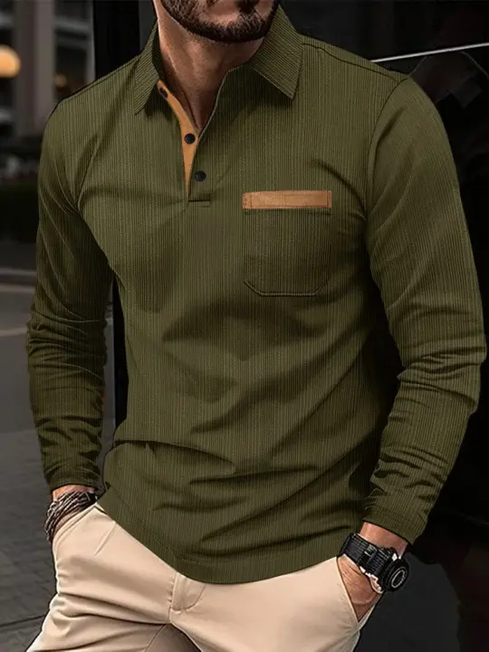 Nuevo polo 2025 para hombre, manga larga, solapa, estilo casual de negocios. - 1