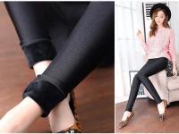Leggings gruesos de otoño e invierno, pantalones ajustados lisos a la moda, mallas cálidas de lana para mujer, mallas informales negras brillantes de cintura alta - details 3